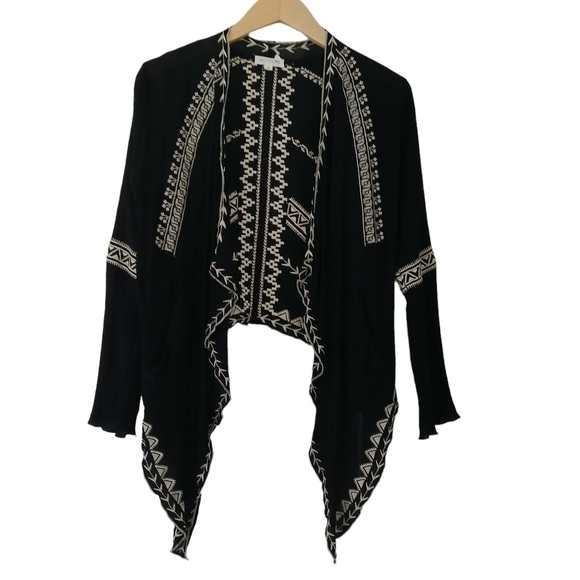Hot & Delicious Kimono Top Open Front Cardigan Embroidered Sleeves Pockets - Picture 10 of 14